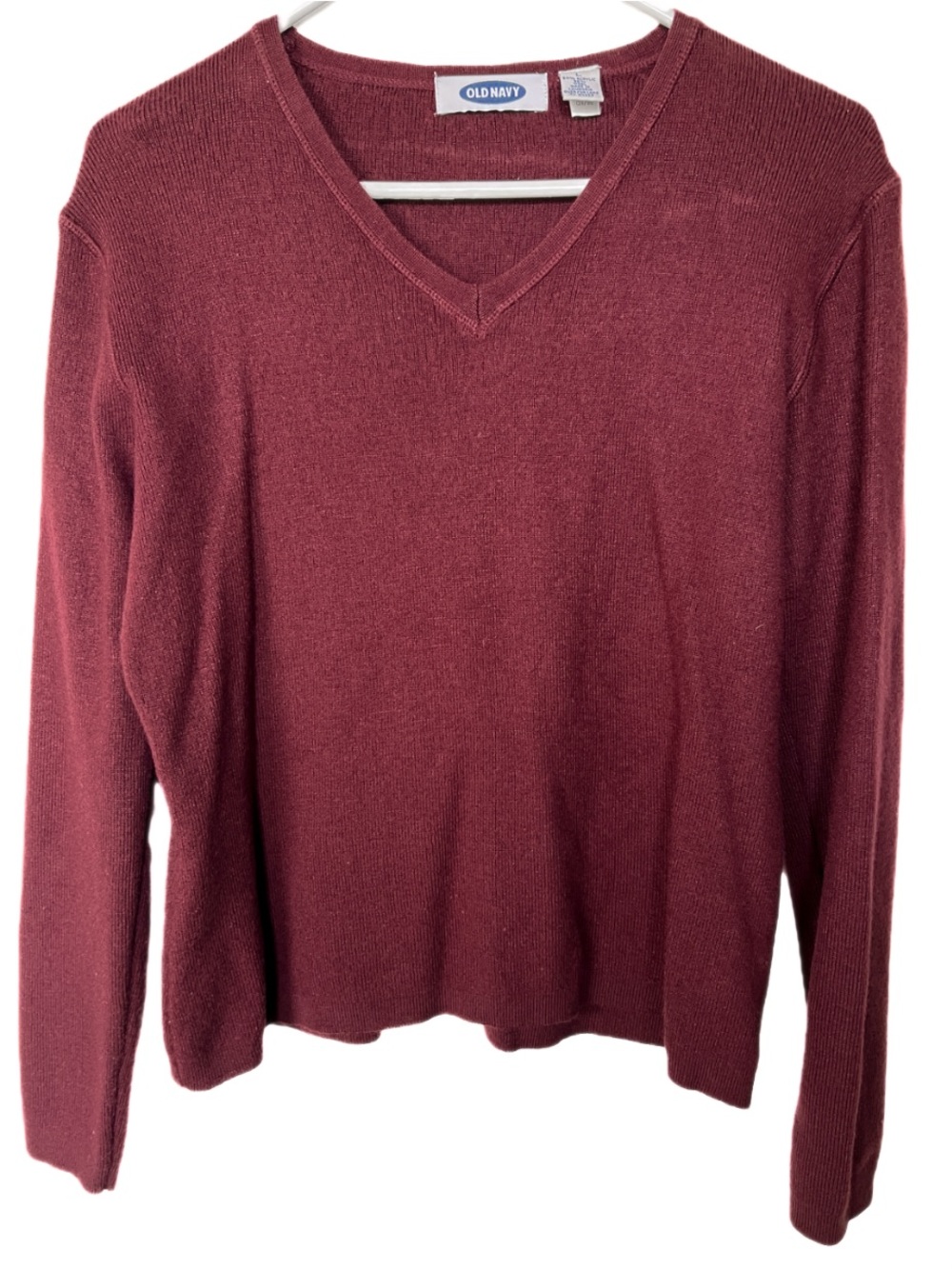 Vintage Y2K Old Navy Burgundy V-Neck Wool Blend Sweater Womens Large Preppy